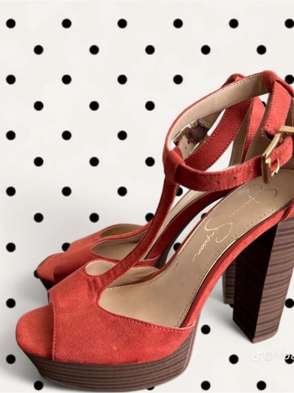 Jessica Simpson Rust Suede T-Strap Platform Block Heels